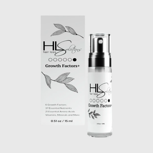 Hair loss treatment packaging with bottle and box on a white background